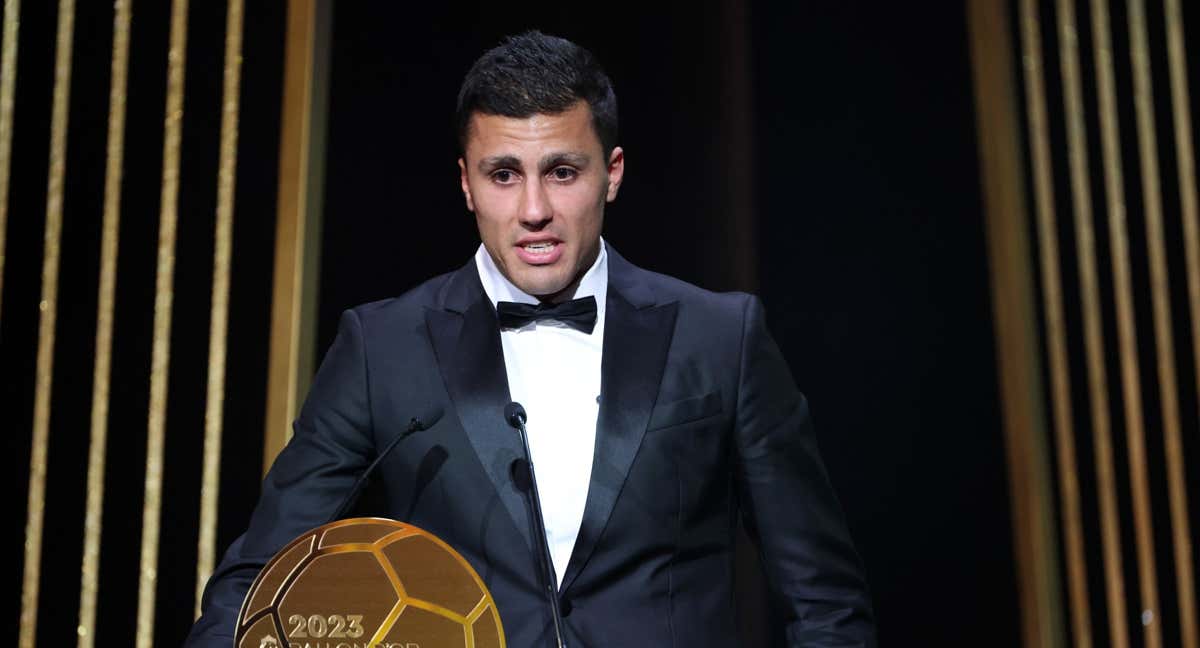 Rodri, durante su discurso tras ganar el Balón de Oro/Getty Images