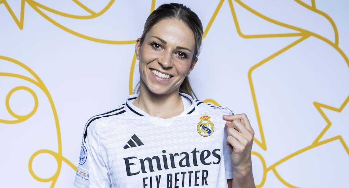 Melanie Leupolz, jugadora del Real Madrid, durante la sesión de fotos oficial en la Champions. /REAL MADRID FEMENINO