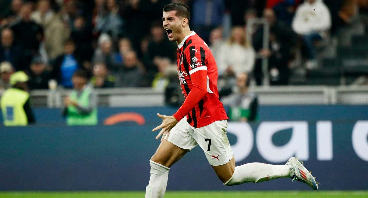 Morata celebra un gol con el Milan./REUTERS